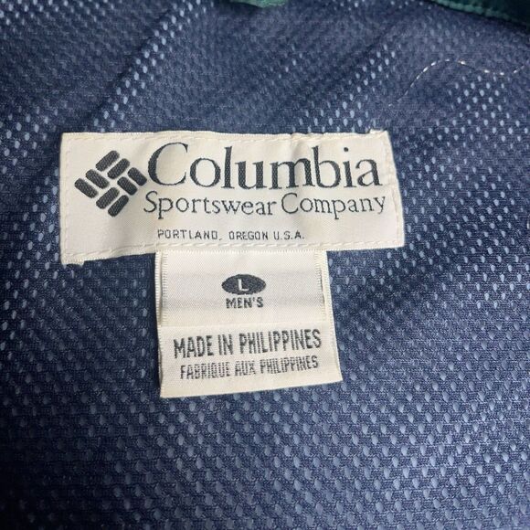 Columbia Men’s L Jacket Green Hidden Hood Vintage Purple 90s Y2K Windbreaker - Picture 4 of 14